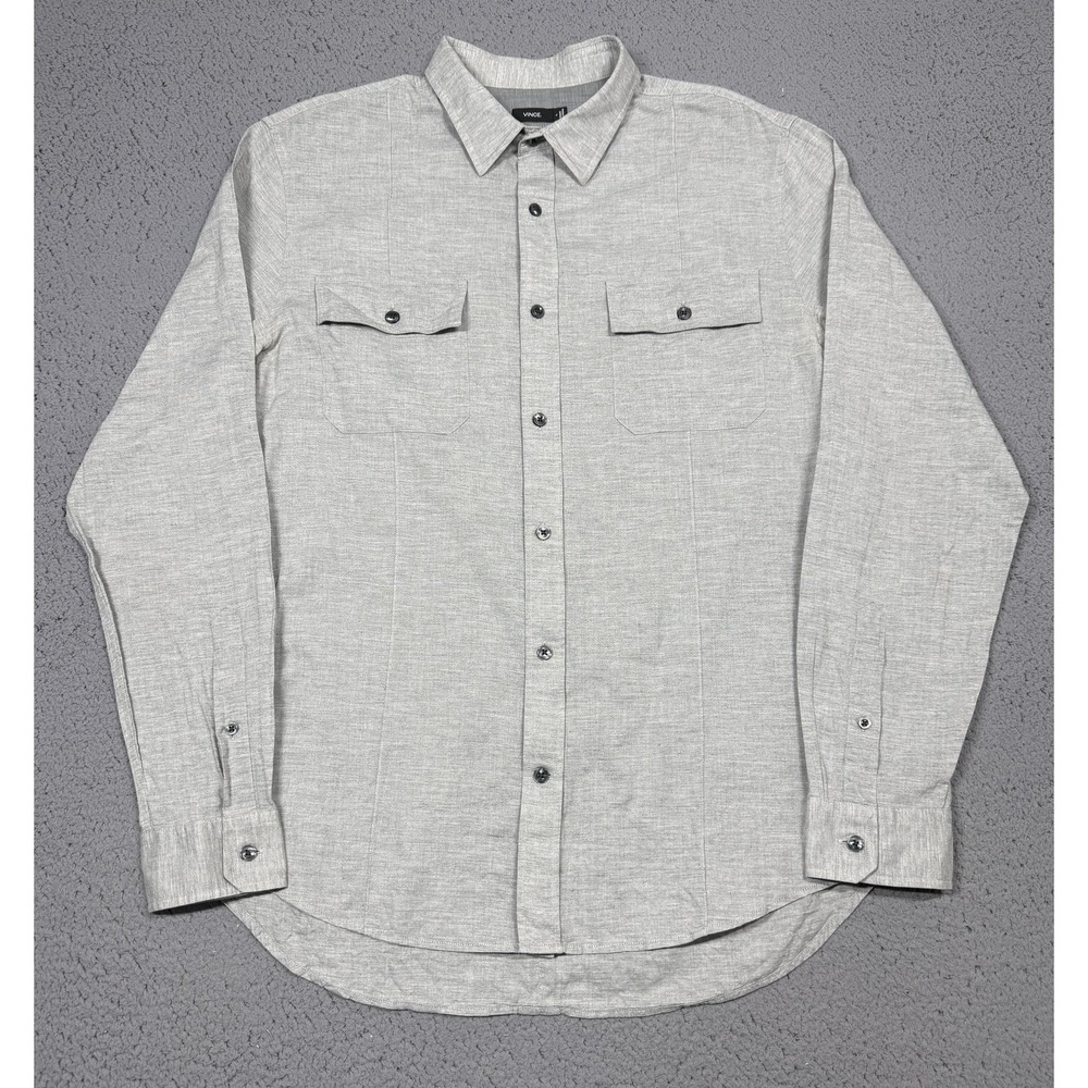 Vince Shirt Mens Large Gray Solid Long Sleeve Button Up Pockets Casual Woven